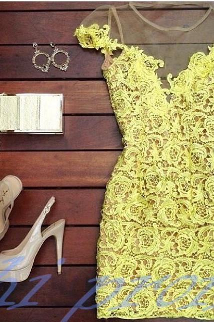 Lace Homecoming Dress,yellow Homecoming Dress,sexy Homecoming Dress,lace Evening Dress,short Prom Dress,elegant Homecoming Gowns,sweet 16