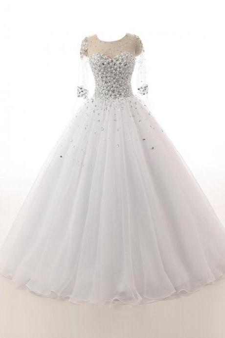 Honorable Jewel 3/4 Sleeves Organza Wedding Dress With Beading