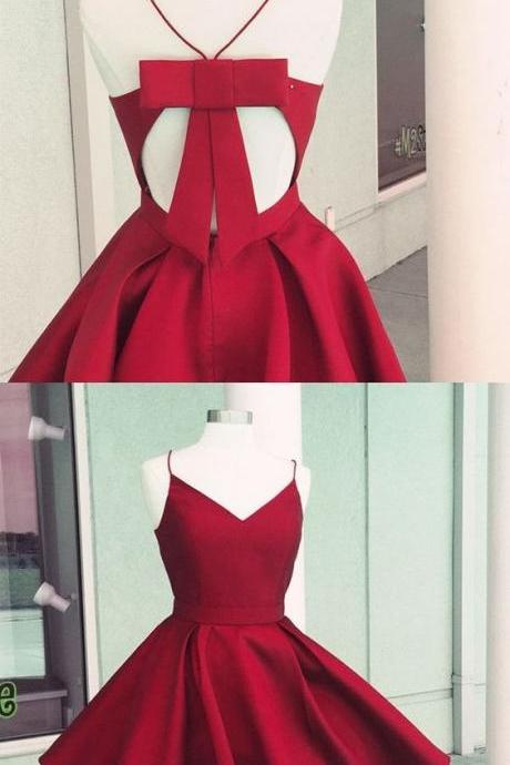 Short Homecoming Dresses, Satin Dresses, Red Gowns, Spaghetti Straps Dresses