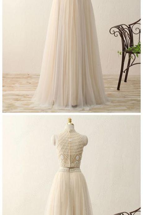 Two Piece Champagne Prom Dresses Wedding Party Dresses Formal Gowns Sweet 16 Dresses