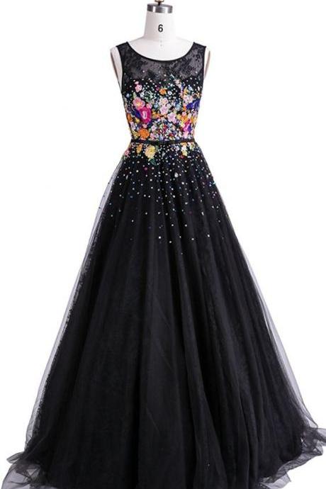 Sexy Tulle Spaghetti Straps V-Neck Sleeveless A-Line Long Prom Dresses, PD0819 Sexy Tulle Spaghetti Straps V-Neck Sleeveless A-Line Long Prom Dresses, PD0819