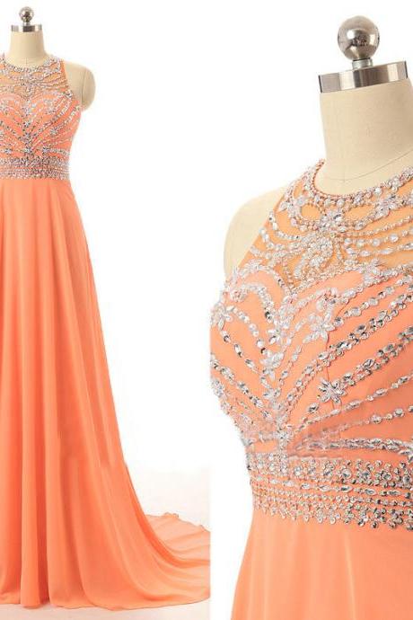 Orange Prom Dresses Long Elegant Chiffon Party Evening Dress Robe De Soiree Formal Gowns,pd297