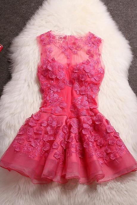 Stylish Embroidered Stitching Organza Sleeveless Dress,hd308