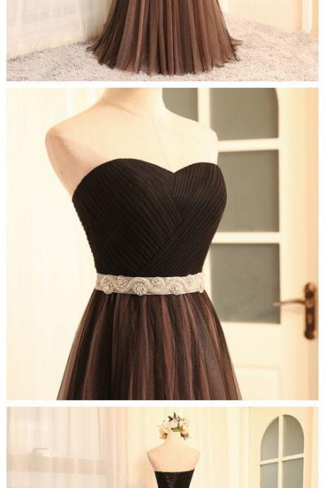 Black sweetheart neck tulle long prom dress,black evening dresses,PD319