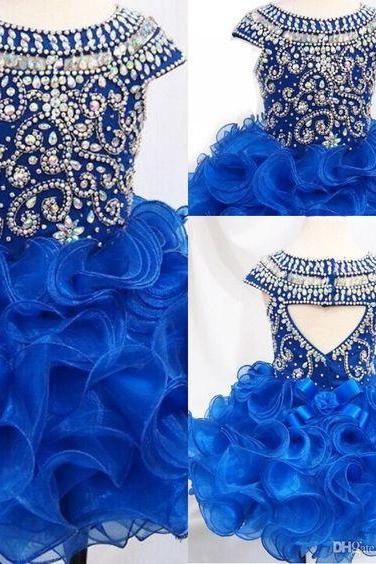 Cap Sleeves Royal Blue Flower Girl Dress Cut Out Back Ball Gown Pageant Dresses For Little Girls 2016 Formal Wedding Party Gowns,f367