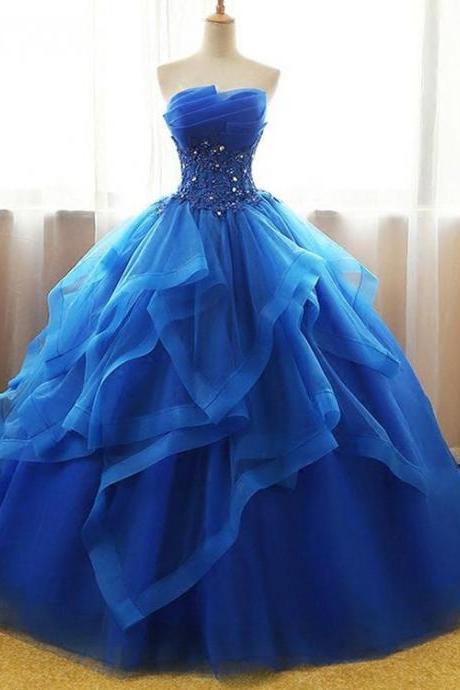 Ball Gown Wedding Dresses Strapless Floor-length Royal Blue Bridal Gown,w777