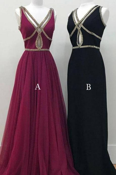 Black Prom Dresses V-neck A-line Floor-length Sexy Burgundy Prom Dress,p787
