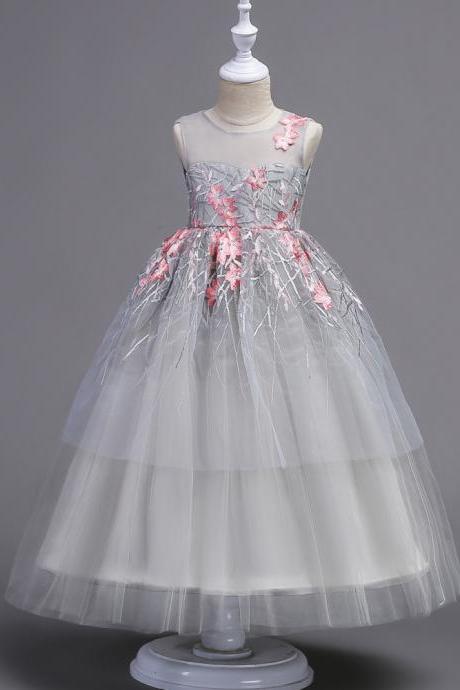 Flower Girls Dress Baby Kids Princess Formal Birthday Pageant Holiday Wedding Bridesmaid Ball Gown Embroidery Teenager Children Clothes pink,FG856