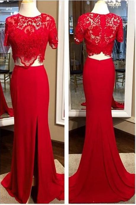 Red Prom Dresses,lace Top Prom Dress,long Evening Dress,sexy Red Prom Dresses,p920