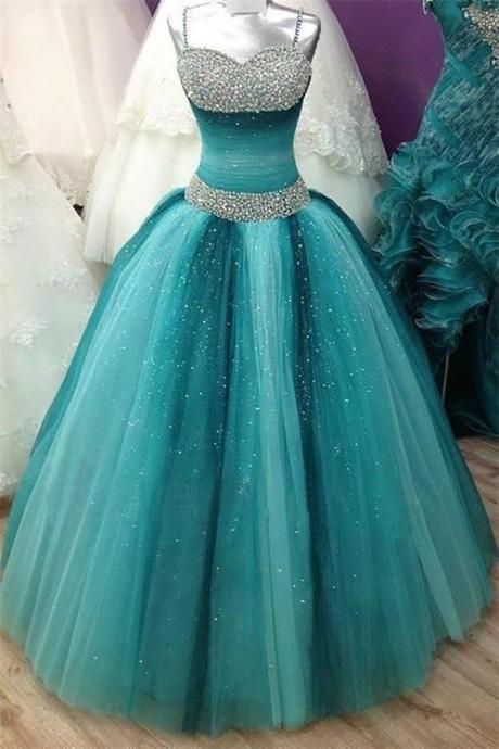 Spaghetti Straps Long Ball Gown Prom Dresses,beading Sequin Shiny Prom Gowns,quinceanera Dresses,modest Prom Dress For Teens,p1011