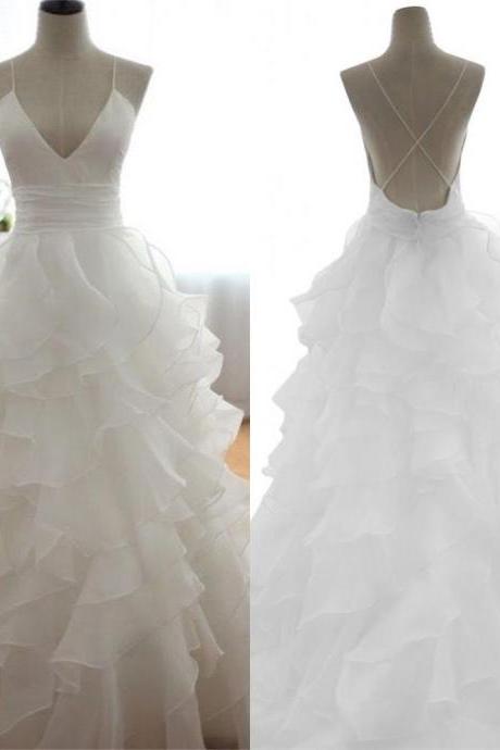 Spaghetti Straps Handmade Simple Wedding Dresses,Long Wedding Dress,White Bridal Gowns,W1063