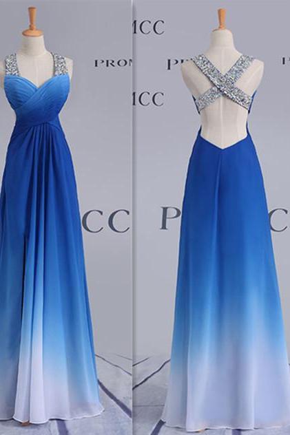 Pretty Royal Blue Ombre Prom Dress For Teens, Floor-length Evening Dresses,high Low Elegant Party Prom Dresses,prom Dress 2018,backless Prom