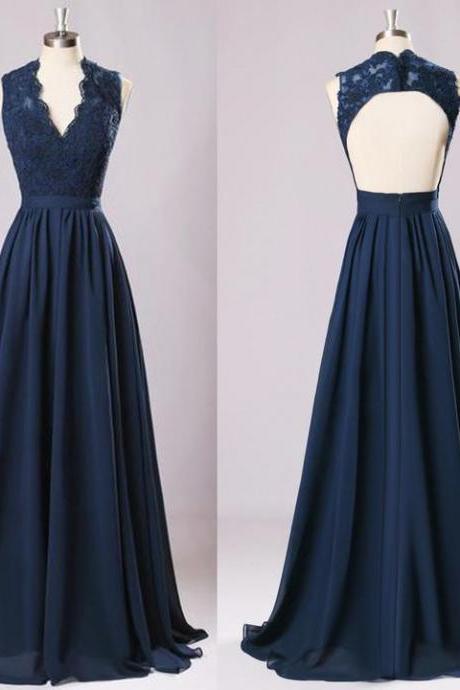 Long Bridesmaid Dresses Navy Blue Chiffon Wedding Party Gown,off-shoulder Maid Of Honor Long Prom Gown,b1443