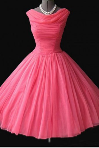 Vintage Cowl Neck Mid-calf Ball Gown Peach Homecoming Dress With Pleats,h1671