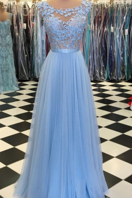 Blue Prom Gown,lace Prom Dresses,evening Gowns,party Dresses,evening Gowns,tulle Formal Gown For Teens,p1833