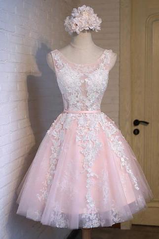 A-line Scoop Tulle Short Prom Dress Juniors Homecoming Dresses ,h1950