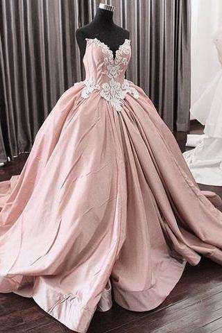 2017 A-line strapless dusty pink long prom dress,P2062