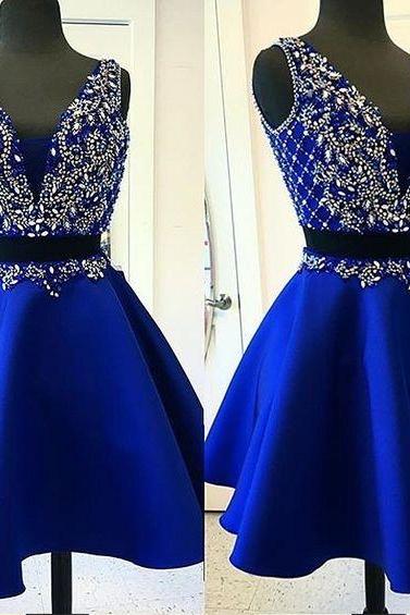 Royal Blue Homecoming Dresses,beading Bodice Homecoming Dresses, Short Mini Satin Homecoming Dresses,cocktail Dresses,party Dresses,h2074