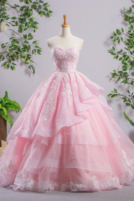 Sweetheart Pink A-line Lace Evening Prom Dresses, Sweet 16 Dresses,p2113