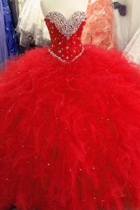 Ball Gown Princess Red Quinceanera Dresses Sweetheart Prom Dress With Beading,p2166
