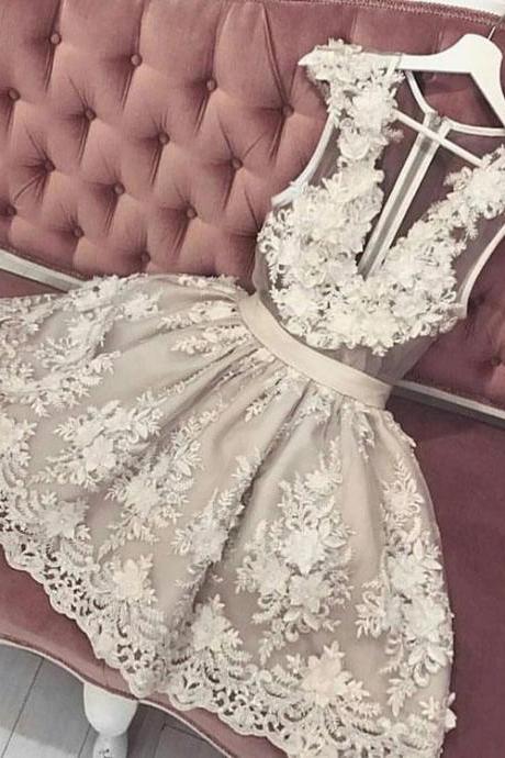 Cute Lace V Neck Short Prom Dress, Homecoming Dress,h2182