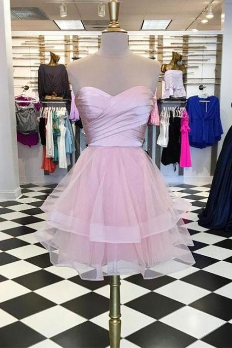 Pink sweetheart neck short prom dress, homecoming dress,H2187
