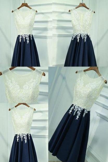 See Through Lace Navy Skirt Short Homecoming Prom Dresses, Affordable Corset Back Short Party Prom Dresses,H2197