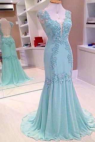 Open Back Lace Prom Dress,Mermaid Prom Dress,P2200
