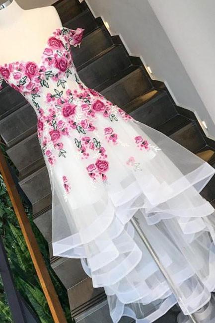 Unique Sweetheart Flower High Low Homecoming Dress,hl2215