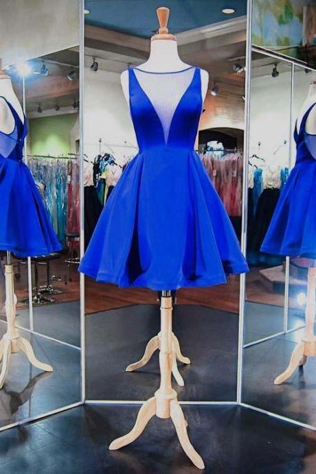 Simple Royal Blue Homecoming Dresses With V Neckline Sexy 2018 Short Prom Party Gowns,h2249