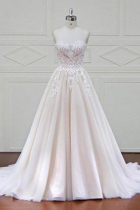 Beautiful A-Line Sweetheart White Tulle Long Prom/Evening Dresses with Embroidery,P2268