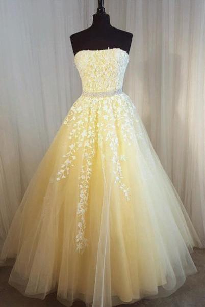 Charming Prom Dress, Long Prom Dresses, Sexy Strapless Tulle Homecoming Dress,h2274