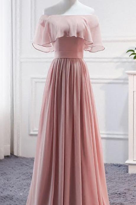 Pink Long Chiffon Wedding Party Dresses, Cute Formal Dress, Chiffon Long Gowns,p2293
