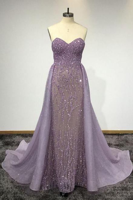 Purple Sweetheart Neck Sleeveless Floor Length Prom Dresses,P2997
