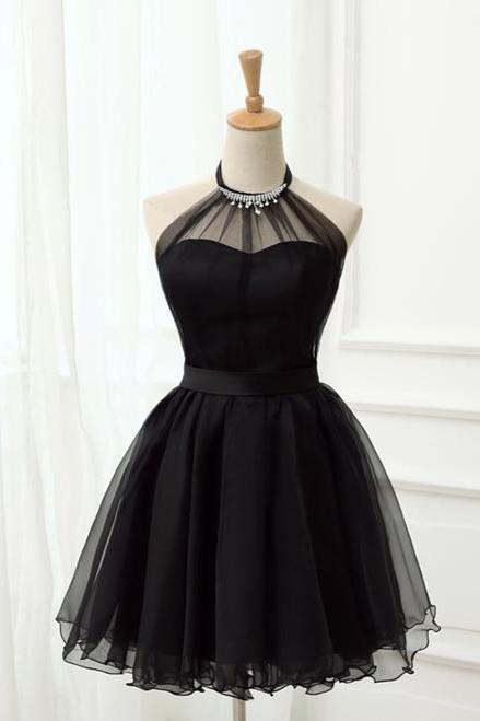 Cute Little Black Short Homecoming Dresses Halter Short Prom Dresses,h3154