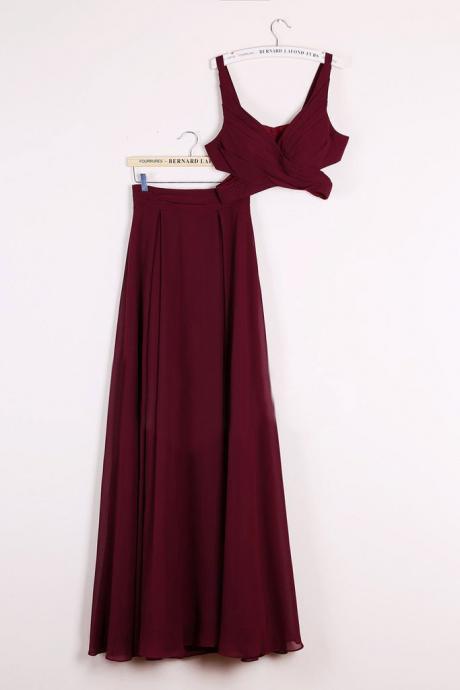 Sexy Two Piece Prom Dresses, 2 Piece Homecoming Dresses, Burgundy Homecoming Gowns,p3569