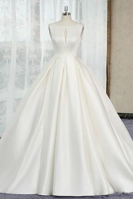 Ivory White Ball Gown Satin Cut Out Backless Wedding Dress,w3818