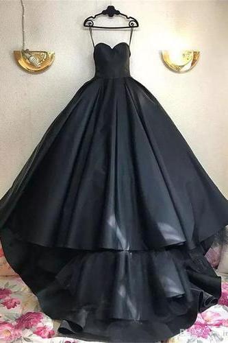Black Prom Dresses Ball Gown Sweetheart Sweep Train Sexy Prom Dress Long Evening Dress,p3922