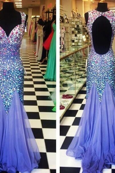 Beading Prom Dresses, Sweetheart Floor-length Evening Dresses, Backless Real Made Prom Dresses,chiffon Sequins Evening Dresses, Charming Prom