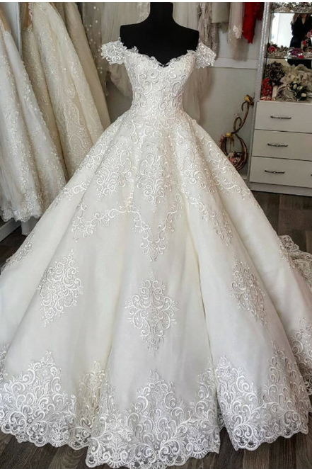 Short Sleeves Corset Lace Appliqued Wedding Dresses,W3314