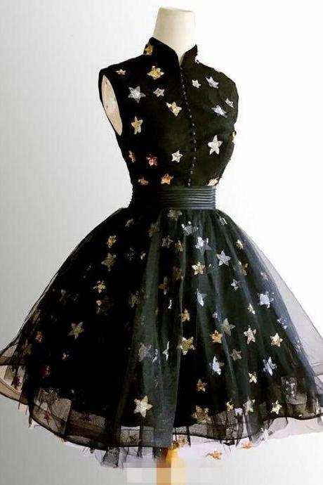 A-line Cute Black Prom Dress, Short Prom Dress, Homecoming Dresses Graduation Dresses,h3340