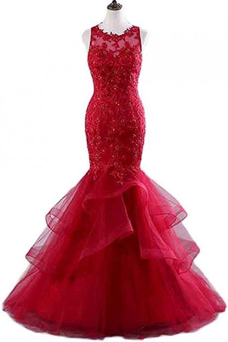 Women's Beaded Lace Embroide Prom Dress Long Mermaid Formal Prom Party Ball Gown,p3347