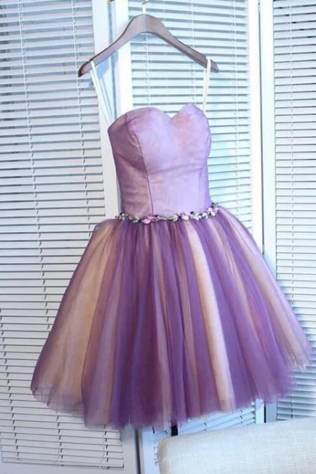 Cute Purple Sweetheart Tulle Pretty Homecoming Dresses, Short Prom Dress,h3350