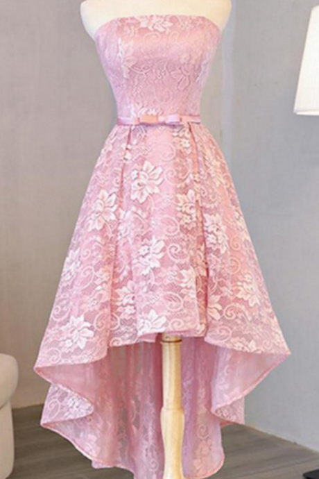 Customized Princess Homecoming Prom Dresses Short Pink Dresses With Lace Up Bowknot High-low Appealing Prom Dresses,h3354