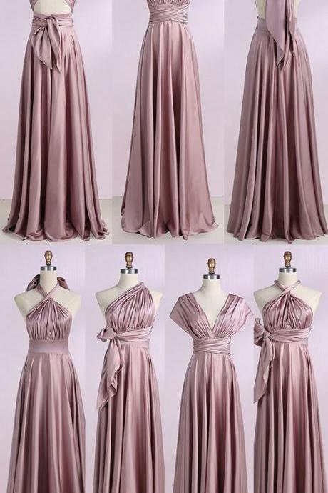 A-line V-neck ,blush Stretch Satin, Convertible Prom Bridesmaid Dress ,formal Evening Dress,custom Made,b3378