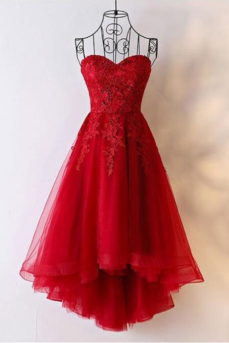 P3403 Sweetheart Neckline Short Red Party Dress,lace Bridesmaid Dresses, Homecoming Dresses