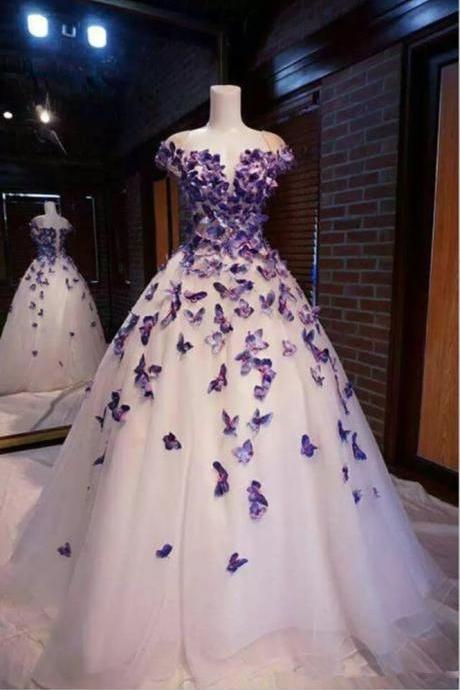 P3424 Purple Butterfly Appliques Ball Quinceanera Dress Birthday Party Sweet 16 Gown