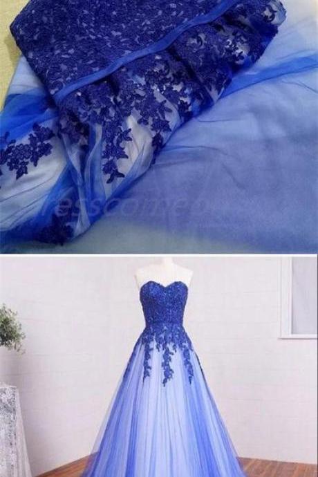 P3438 Sexy Appliques Tulle Prom Dress, Sweetheart Neckline A Line Evening Dress, Long Prom Gown