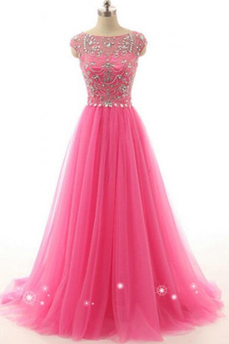 P3446 Prom Dress, Long Prom Dress, Prom Dress, Pink Tulle Beading Long Prom Dress, Sleeveless Tulle Prom Dress, Prom Dress , Evening Dress, Party