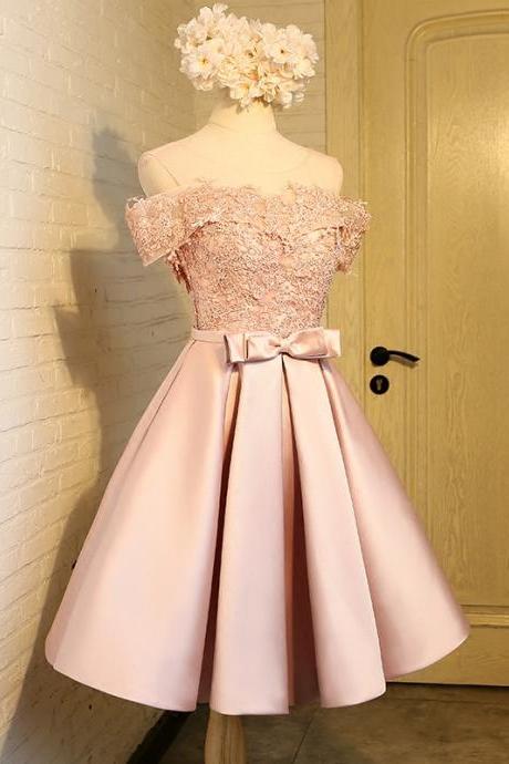 H3447 Pink Short Lace Homecoming Dresses, 8th Grade Prom Dresses, Junior High Cute Graduation Formal Dresses
